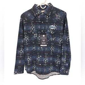 Panhandle Rough Stock Aztec Pearl Snap Shirt Women’s Medium Blue NWT❗️